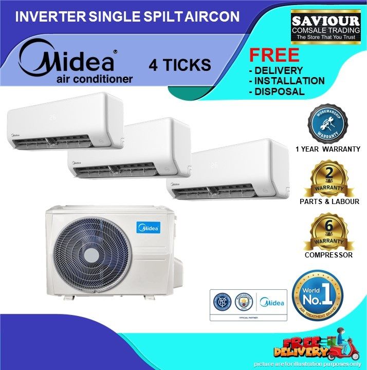 MIDEA MSE4OD-28 + MSEID-09(S) x 3 - ALL EASY PRO R410 (4 tick) Inverter ...