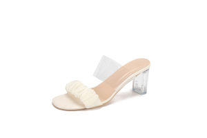 [Free Shipping] New Korean-Style Transparent Platform Sandals With A Square Toe And Pleated Design Perfect For Summer Wear