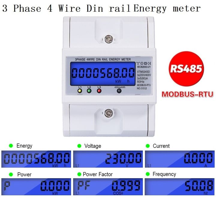 Energy Meter RS485 Multiftional 3 Phase 4 Wire Electronic Wattmeter ...