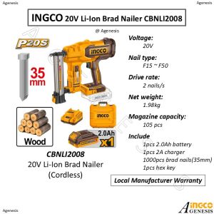 INGCO 20V Li-Ion Brad Nailer CBNLI2008