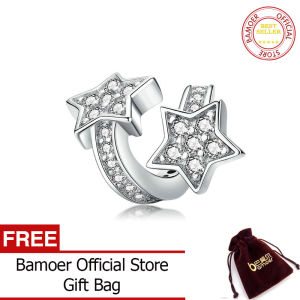 BAMOER Shining Star Silver Charm สร้อยข้อมือสวยๆกําไลข้อมือ DIY เครื่องประดับ AAA ลูกบาศก์เพทายเงิน925เครื่องประดับ SCC1244