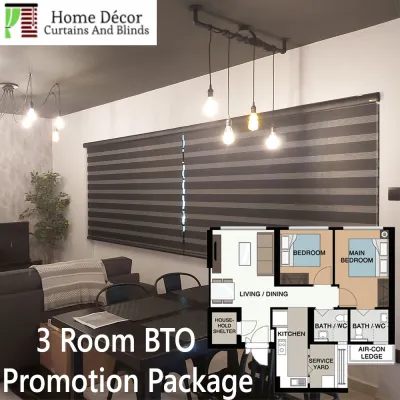 3 Room HDB BTO Korean Combi Blinds Promotion Package (On Site Measurement Taking + Let You Select Colour + Installation + 5 Years Pulley Mechanism Warranty
