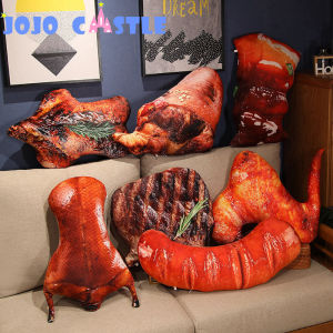 JOJO CASTLE 3D Lifelike Plush Food Pillow Stuffed Roast Chicken Sausages Steak Beef Toy Soft Cushion Creative Gift Restaurant Decoration 仿真抱枕