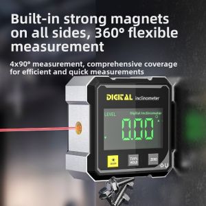 JOEYTH สี่ด้าน แสดงมุมวัด จอแสดงผลดิจิตอล ดูดแม่เหล็ก กล่องมุมเอียง โกนิโอมิเตอร์ 360 องศา ตัววัดมุม ระดับเลเซอร์อิเล็กทรอนิกส์