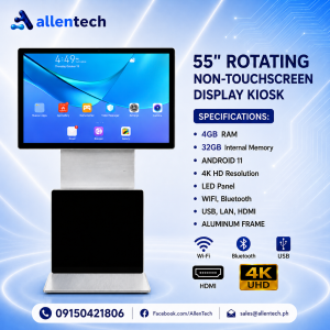 55" Rotating Non-Touchscreen Display Kiosk - 4K UHD - 4GB RAM - Android 11 - LED Panel - WiFi Bluetooth - Aluminum Frame