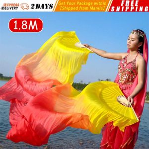 1.8M LongTwisted Yangko Bailea Dance Silk Fans For Dancing Extended Double-Sided Adult Bamboo Performance Belly Dance Long Dance Fan Belly Dance Bamboo Fan Fashion Colorful Belly Dance Performance Long Fans Dancer Practice Long Imitation Belly
