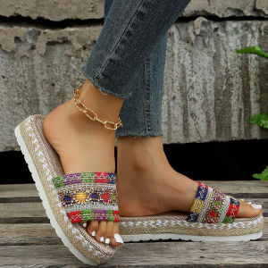 [Free Shipping] 2026 New Style Wedge Heel Sandals For Women Featuring A Woven Jute Rope Design Thick Soles And A Comfortable Platform-Like Style
