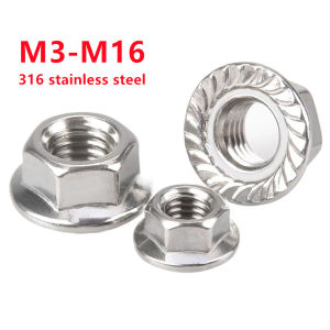 316 Stainless Steel Hexagonal Flange Nut M3 M4 M5 M6 M8 M10 M12 M14 M16 M20 Flat Lock Nut with teeth