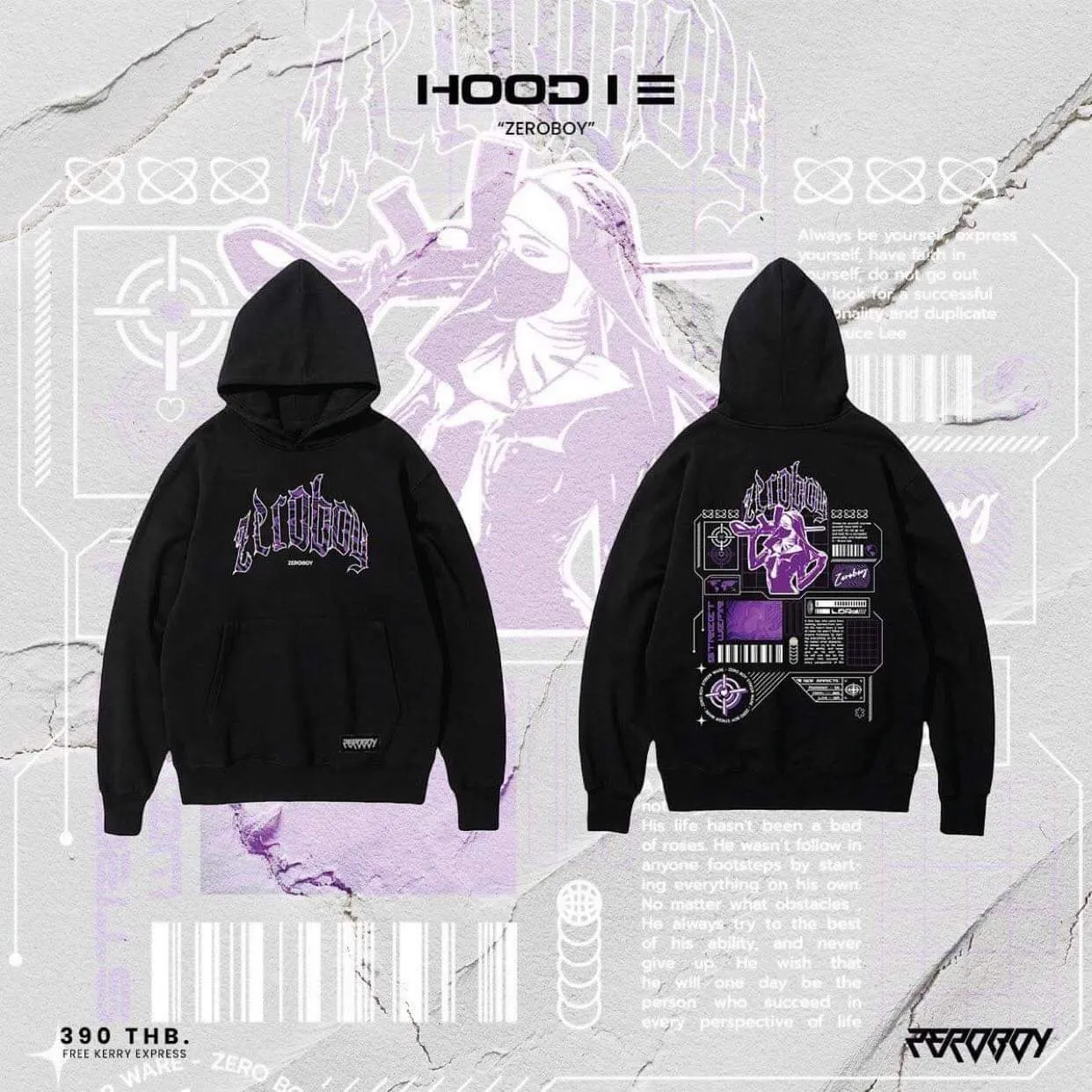 ZEROBOY - เสื้อ Hoodie  11 ลายสกรีน หน้า - หลัง ผ้าสำลีขนาดฟรีไซด์ใส่ได้ทั้งชายและหญิง