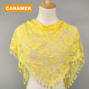 【CANAMEK】 Triangle Veil Scarf Blended Jacquard Rose Shawls For Women Muslim Church Prayer Wedding Shawls Headband