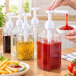 1600 Ml Quantitative Syrup Dispenser Pump Bottle Leakproof For Coffee Honey Ketchup Sauce Home