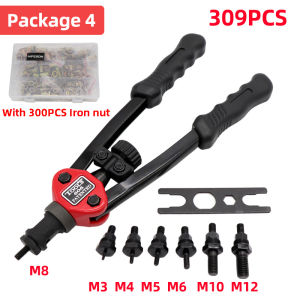 HIFESON 606 Rivet Nut G-u-n Hand Tool Set Riveter 70/95/300PCS Nuts Insert Manual Riveter Rivnut Driver for M3 M4 M5 M6 M8 M10 M12 Nuts Fully Hand Riveter Threaded Drilling Riveting Machine Tool Hand-inserted Rivet Tool Set Home DIY Engineering Supplies