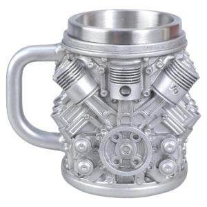 Resin Beer Mug With Mechanical Pattern Double Walled Construction Heat Retention Water Cup Automotive Engine Drinkware