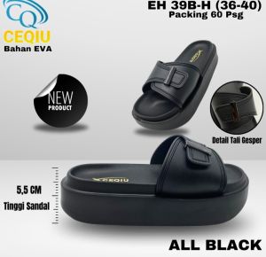 Sandal Slop Wanita CEQIU EVA Hitam Tinggi 5.5cm Gaya Korea Ukuran 36-40