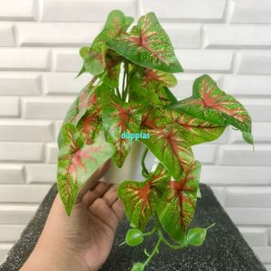 Tanaman Hias Pohon Artificial Juntai Mini Arrowhead Corak Merah Pot Melamine Bento Dekorasi Meja Tamu