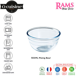 Ocuisine 500ML / 3.1L Borosilicate Glass Round Mixing Bowl / Heat Resistance / Borosilicate Glass / Ovenware / Tableware / Microwave Safe / Mixing Bowl / Bowl / Transparent / Clear / Mangkuk Kaca - 15cm / 24cm