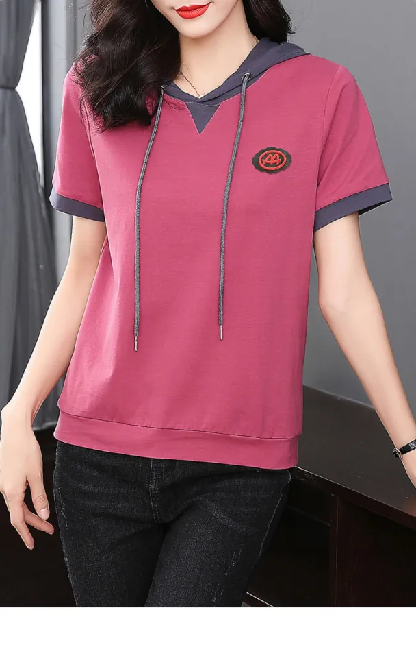 Hoodie Short Sleeve T-shirt Womens Summer 2023 New Casual Thin