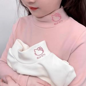 เสื้อชั้นในคอสูงอบอุ่นลายพิมพ์ Hello Kitty แสนหวานสำหรับเด็กเด็กผู้หญิง ผ้าขนแกะเยอรมัน 2 ด้าน สำหรับฤดูใบไม้ร่วงและฤดูหนาว【BabyBuddyShop】