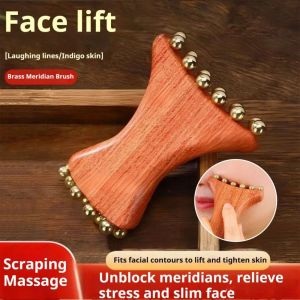 CHLOCH Brass Facial Massage Roller Sandalwood 20-Bead Facial Fascia Lifting Tool Durable Facial Massager Face Tool for Contouring Relaxation Lymphatic Support