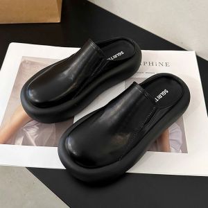 [Free Shipping] Thick-Soled Closed-Toe Slip-On Mules For Women Suitable For Spring And Autumn A New Style Of Casual Footwear
