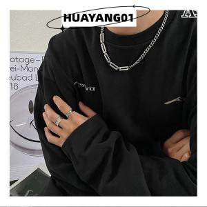 HUAYANG01 [HOT FASHION] Creative Hip-hop Tide Simple Black Square Earrings Pendant Necklace Mens Dual-use Design Stainless Steel Stitch Necklace