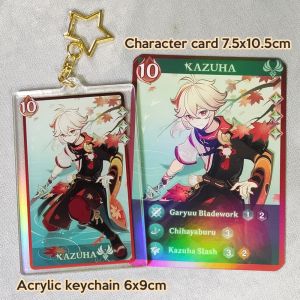 Genshin Keychain TCG Genshin Impact Acrylic Keychain Holographic Genshin TCG card Zhongli Raiden Xiao Kazuha Venti