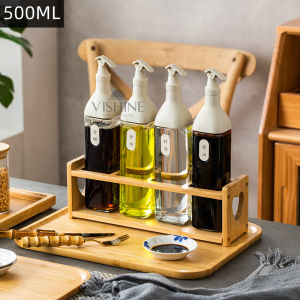 VISHINE 480-500ml Leak-Proof Multipurpose Glass Oil Bottle Dispenser For Seasoning w/English Label for Soy Sauce Oil Pot