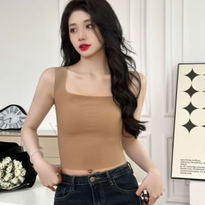 Maniyun Square Collar Seamless Singlet Women Summer Comfort Breathable Camisole Inner Tank Top With Padded