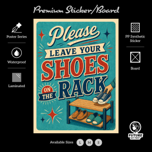 Please Leave Your Shoes on the Rack. Sticker Sign Signboard Board Signage Notice. No Shoes Inside Take Off Shoes Outside
