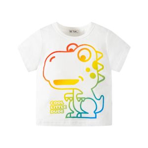 [zensasi] Baju Kaos T-Shirt Anak Laki-Laki Dan Perempuan Lengan Pendek Gambar Dinosaurus Warna Putih Dan Biru
