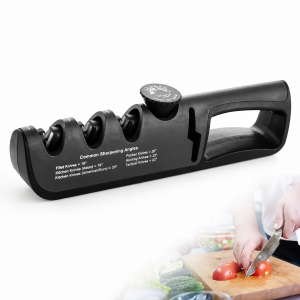 Professional 3 Stage Knife Sharpener Manual with Ergonomic Grip Non-Slip Base Multi-Purpose Kitchen Sharpening Tool for Everyday Cooking