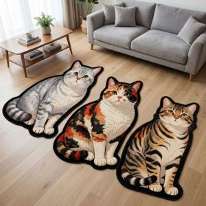 DOOUR Special-shaped Cat Carpet Non-slip 2D Flat Room Floor Rug Wear-resistant Animal Doormat Bedroom Living Room Decor