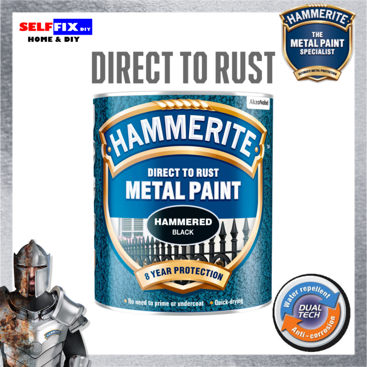 Hammerite Black Metal Paint Hammered Finish 750ml Direct to Rust