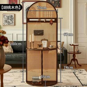 Solid Wood Rattan Screen Partition Living Room Entrance Doorway Covering Console Cabinet Modern Simple Storage Rack