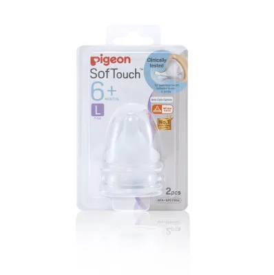 Pigeon Original SoftTouch Wide Neck Peristaltic Baby Bottle Teats Wide Neck 2 Pieces (Size L for 6+ Months Onwards)