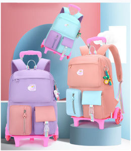 New Student Trolley Schoolbag Girl Backpack Large Capacity Stair Climbing Waterproof Detachable School Bag