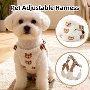 Pet Leash Dog Harness Soft Little Bear Lamb Velvet Chest Strap Walking Rope Adjustable Kucing 宠物牵引绳