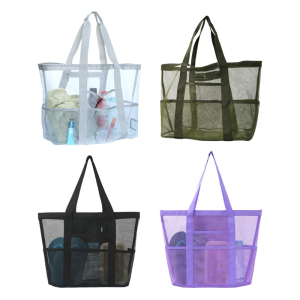 ตาข่ายกันน้ำใหญ่พิเศษกระเป๋าถือถุงช้อปปิ้งสำหรับทริปชายหาดของครอบครัวและใช้ในทุกวันพร้อมกระเป๋าหลายช่อง