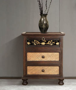 ตู้หัวเตียง ตู้ใส่ของ ตู้ข้างเตียง 3 ลิ้นชัก ตู้วินเทจ ตู้แต่งลายเขียนทอง ตู้ไม้แกะสลัก ตู้เสื่อกก Night stand