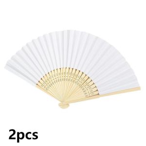 2PCS Portable White Hand Fan Folding Blank Paper Fan DIY Painting Fans Party Wedding Hand Fan Decor