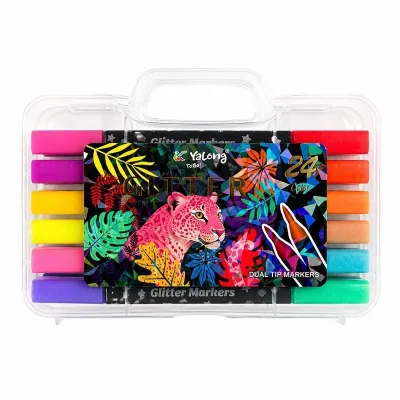 Yalong 12Pcs(24 Colors) Dual Tip Water-Based Shimmer Marker Pen Glitter Markers School Supplies Painting Gift