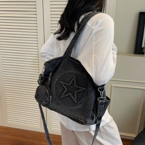 IU MISS วินเทจ กระเป๋าโท้ตผู้หญิง ยีนส์ ปี 2000 กระเป๋าถือสไตล์โกธิค แฟชั่น ความจุขนาดใหญ่ กระเป๋าสะพายข้าง รายวัน