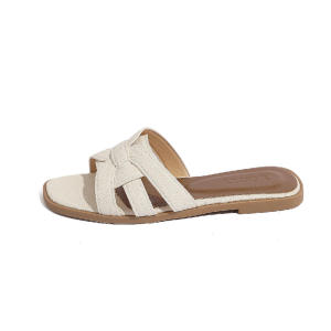 YOTO Sandals For Women Casual Leather Cross Three Straps Design Korean Style Slip On Flat Slippers