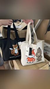 Original trendy luxury Maison Kitsune Ladies Fox Head Tote Bag Little Fox Casual Canvas Shopping Bag
