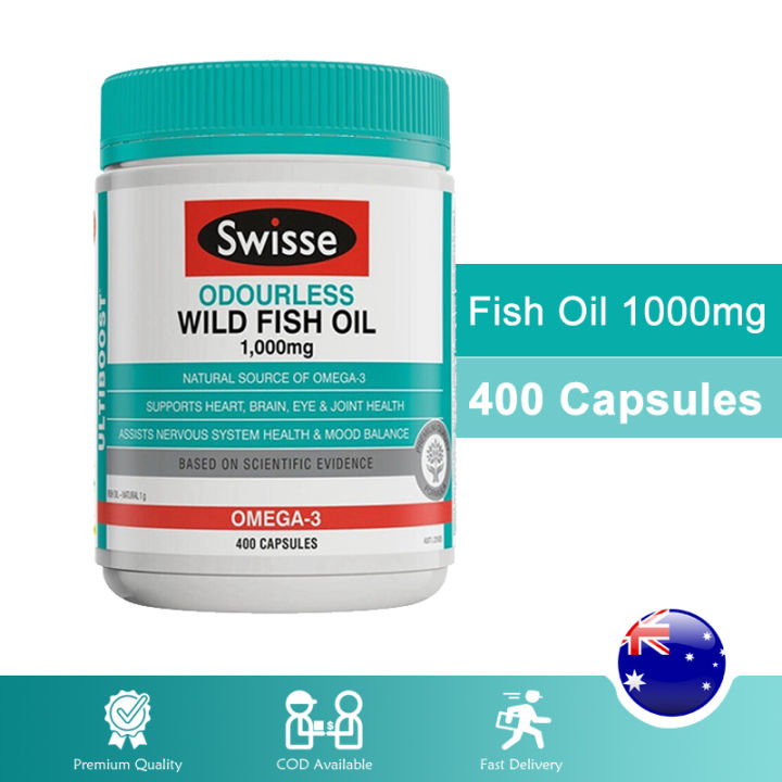 Swisse Wild Fish Oil 1000mg Odourless Omega3 400 Capsules DHA & EPA