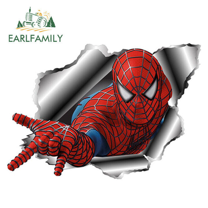 EARLFAMILY 13cm Decorative Stickers for Marvel Spiderman Torn Metal Racing  Sticker Motorcycle Bumper Window Cartoon Car Decals