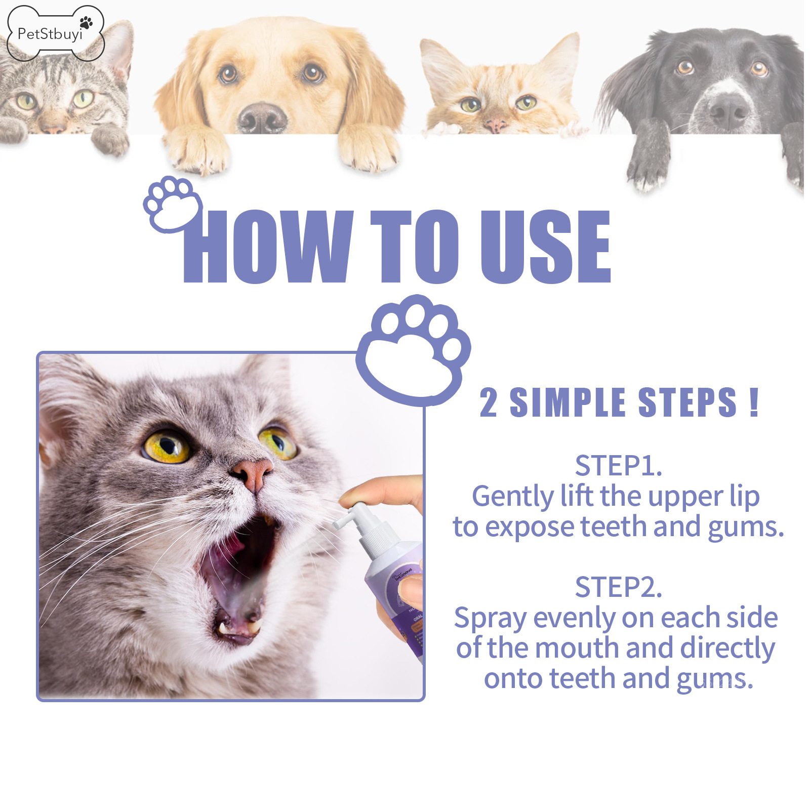 ที่บ้วนปาก PetStbuyi สเปรย์ดับกลิ่นปากสุนัขและแมวสำหรับ GG-MY อุปกรณ์ดูแลแมวทุกวัน