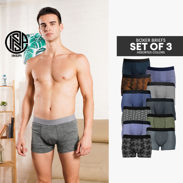 INSPI Basics 3pcs Set Boxer Brief for Men Boxers Shorts Random colors, Black, Grey