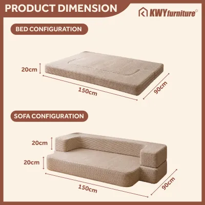 【10 Years Warranty】KWY Flip Sofa Bed 1.5M/1.9M Space Saving Convertible Folding Sofa Bed for Room