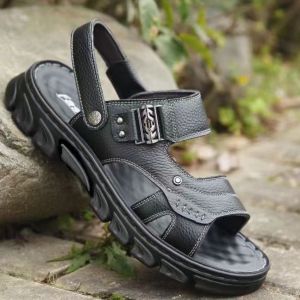 Free Shipping New 100 Soft-Soled MenS Sandals Summer Waterproof And Non-Slip Made Of Cowhide Beach Sandals Casual Slip-On Shoes